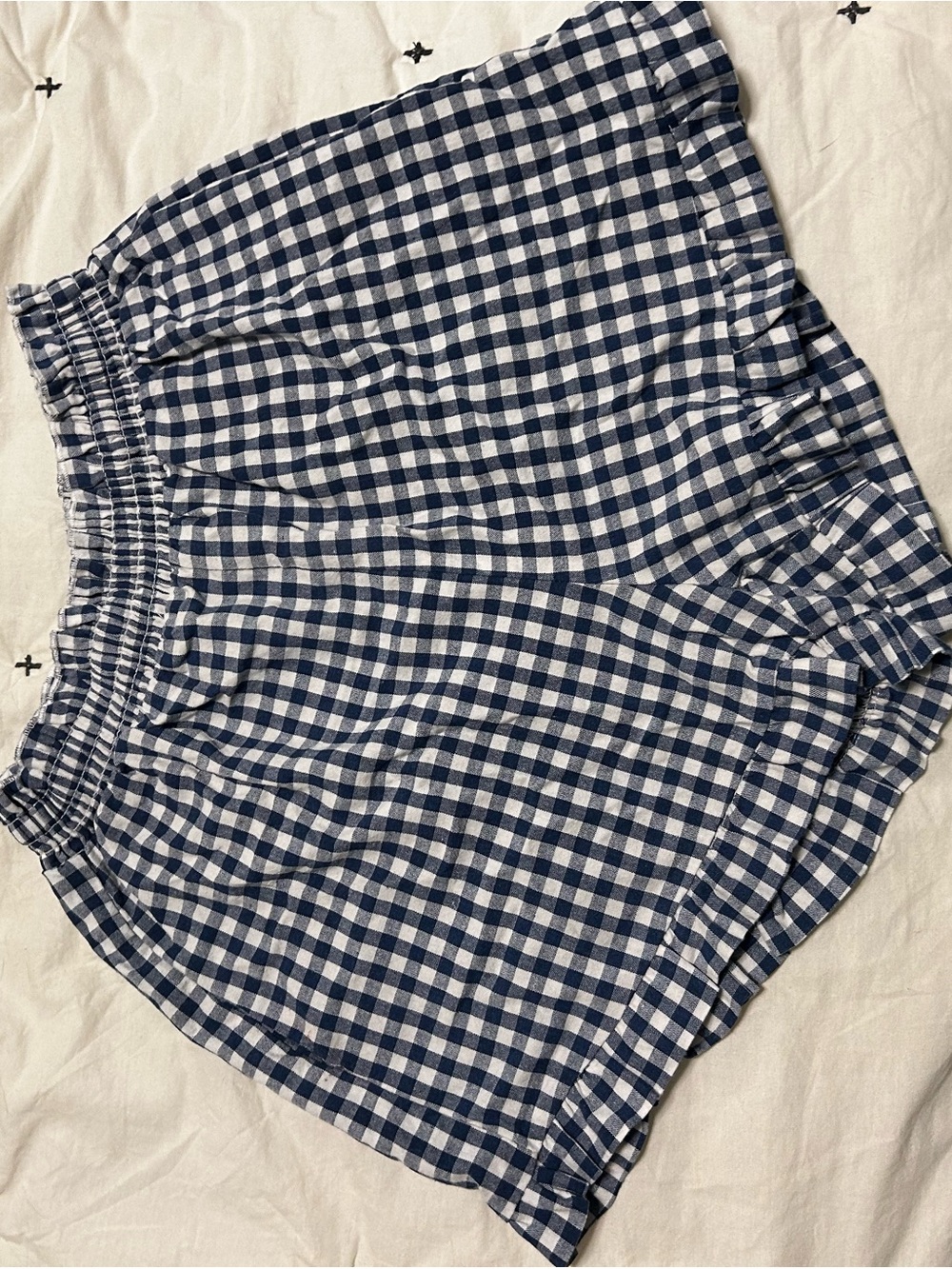 Amazon Women's Navy and White Gingham Athletic Shorts